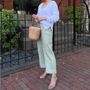 J. Crew Light Sage Mint Green Cropped Linen Pants Size M